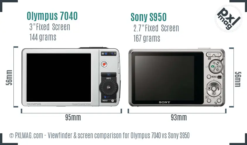 Olympus 7040 vs Sony S950 Screen and Viewfinder comparison