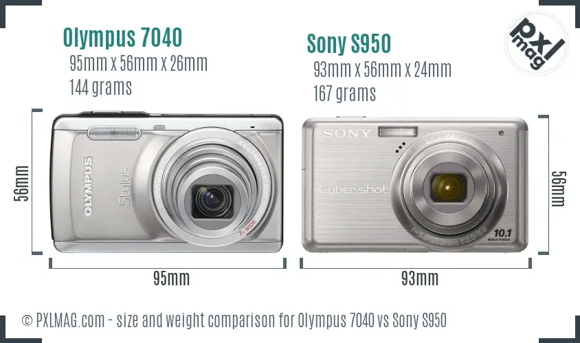 Olympus 7040 vs Sony S950 size comparison
