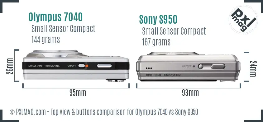 Olympus 7040 vs Sony S950 top view buttons comparison