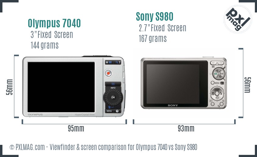 Olympus 7040 vs Sony S980 Screen and Viewfinder comparison