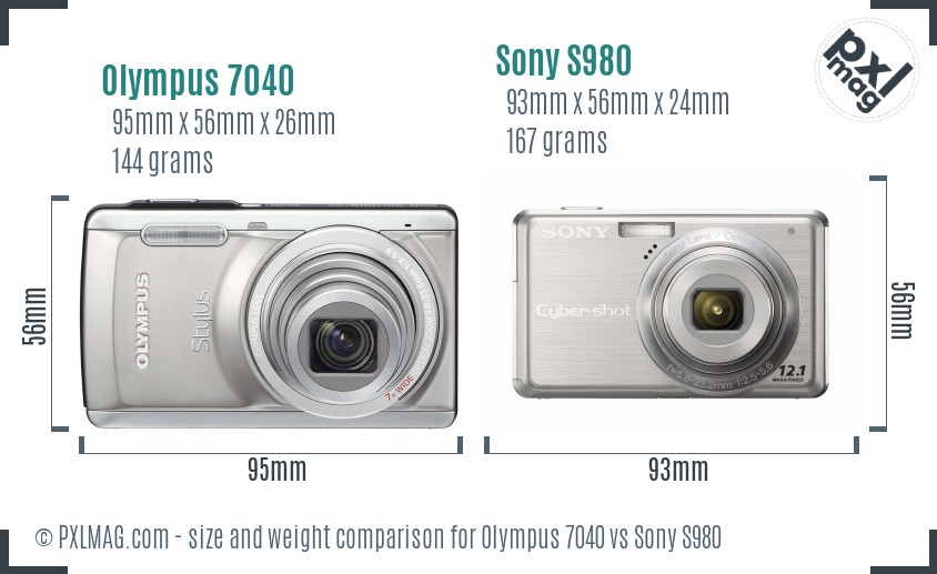 Olympus 7040 vs Sony S980 size comparison