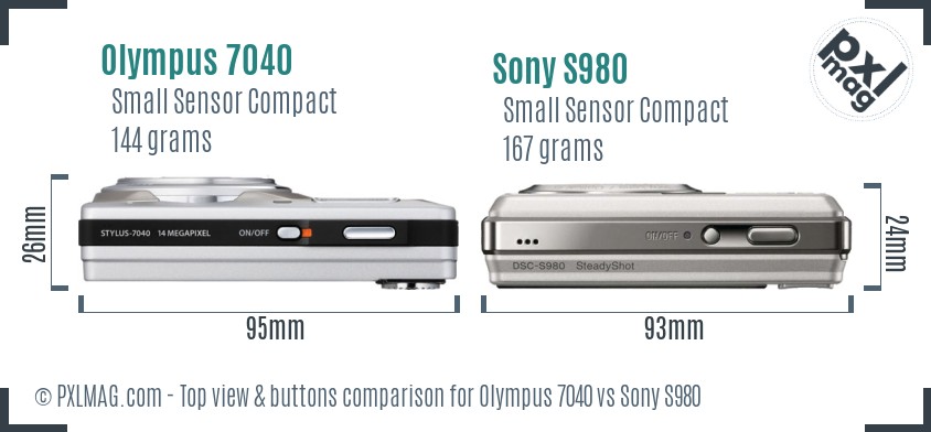 Olympus 7040 vs Sony S980 top view buttons comparison