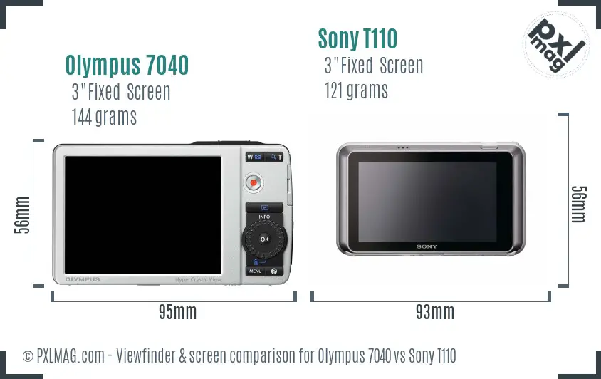 Olympus 7040 vs Sony T110 Screen and Viewfinder comparison