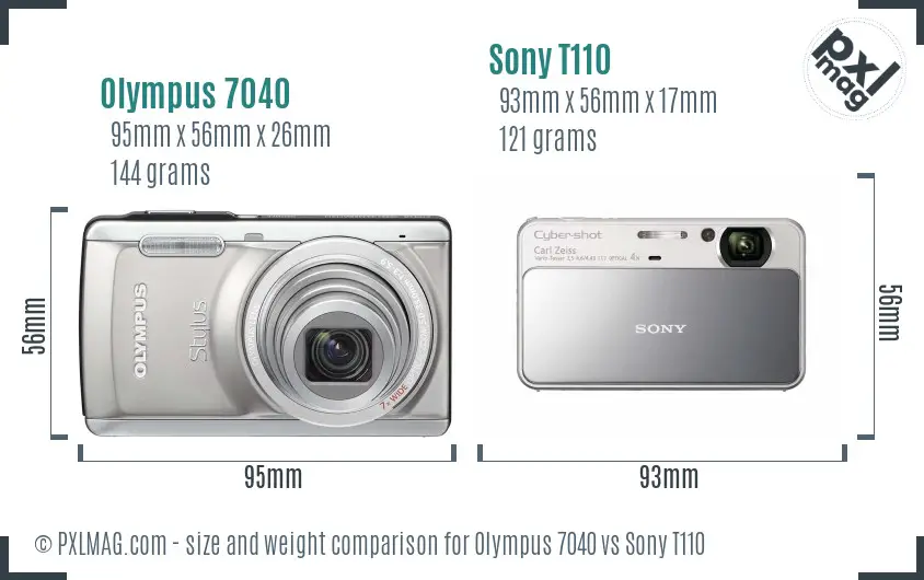 Olympus 7040 vs Sony T110 size comparison