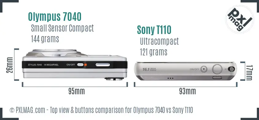 Olympus 7040 vs Sony T110 top view buttons comparison