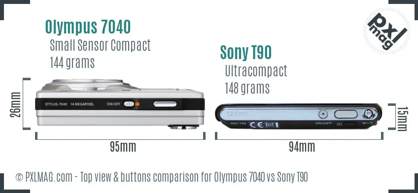Olympus 7040 vs Sony T90 top view buttons comparison Olympus 7040 vs Sony T90 top view buttons comparison