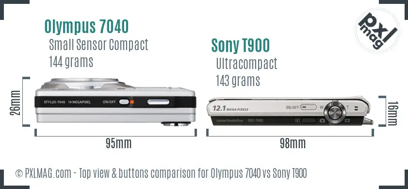 Olympus 7040 vs Sony T900 top view buttons comparison