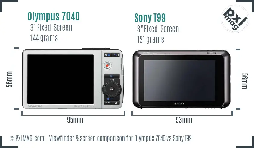 Olympus 7040 vs Sony T99 Screen and Viewfinder comparison