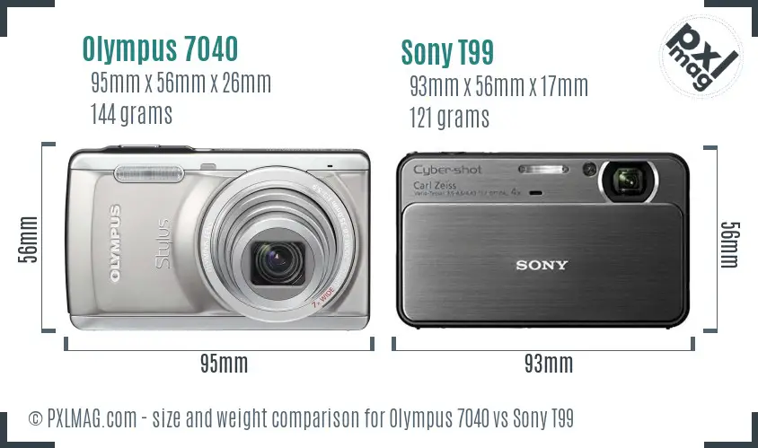 Olympus 7040 vs Sony T99 size comparison