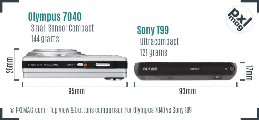 Olympus 7040 vs Sony T99 top view buttons comparison