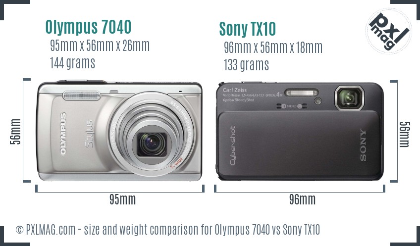 Olympus 7040 vs Sony TX10 size comparison