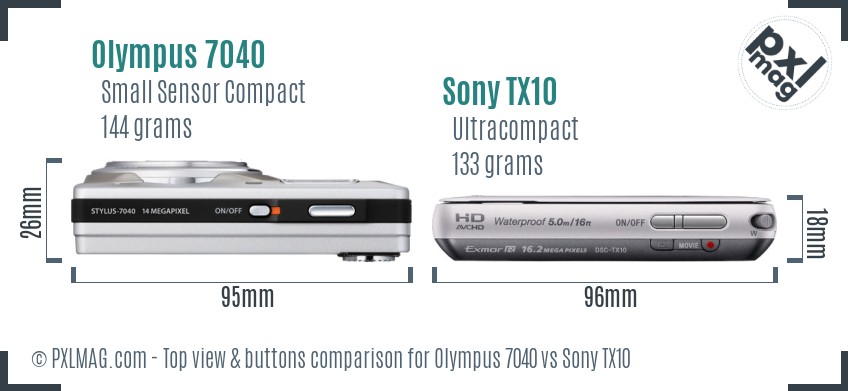 Olympus 7040 vs Sony TX10 top view buttons comparison