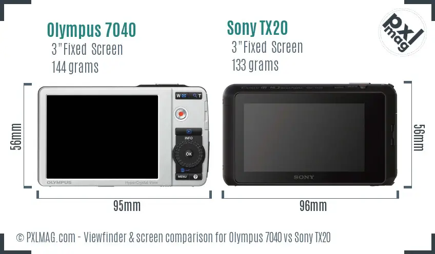 Olympus 7040 vs Sony TX20 Screen and Viewfinder comparison