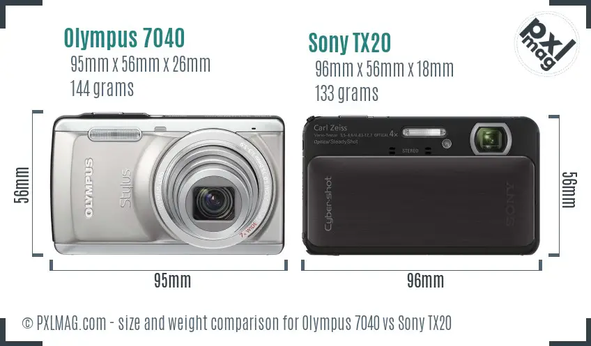 Olympus 7040 vs Sony TX20 size comparison