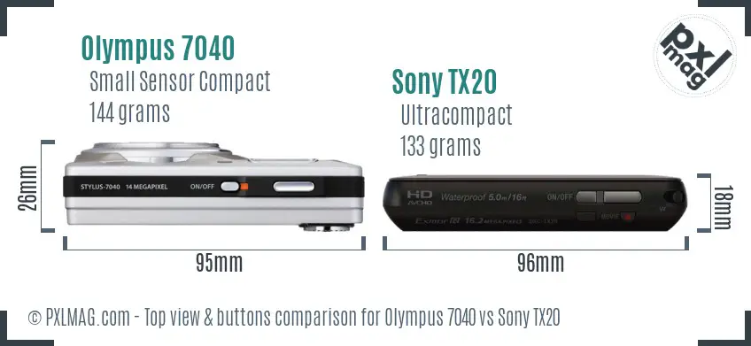 Olympus 7040 vs Sony TX20 top view buttons comparison