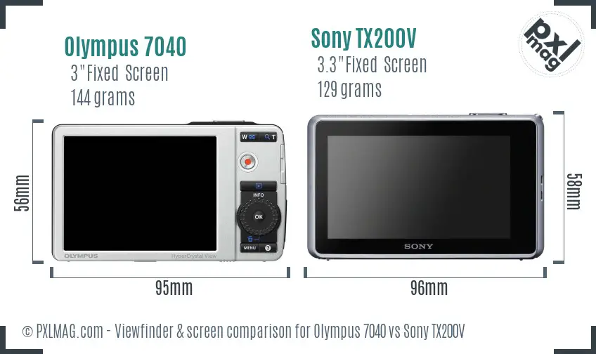 Olympus 7040 vs Sony TX200V Screen and Viewfinder comparison