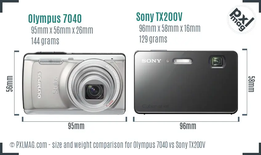 Olympus 7040 vs Sony TX200V size comparison