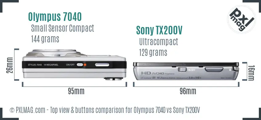 Olympus 7040 vs Sony TX200V top view buttons comparison