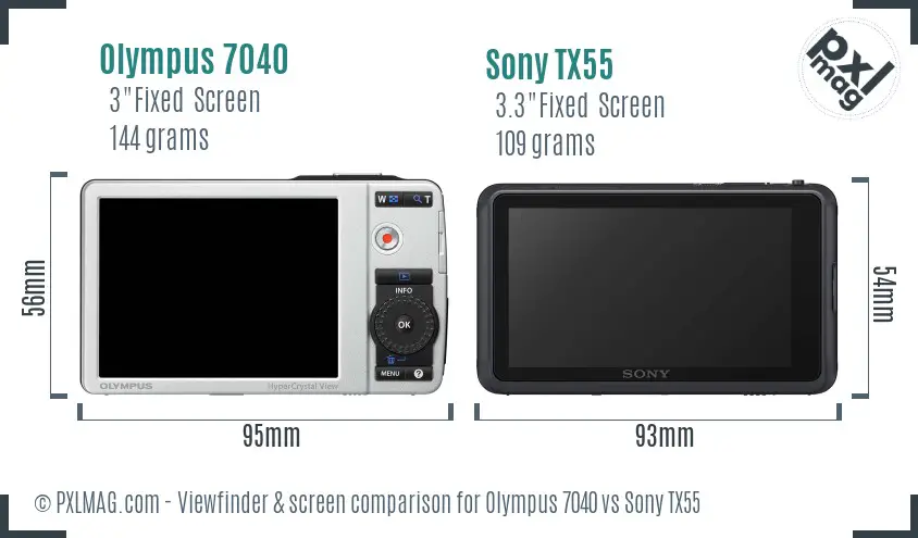 Olympus 7040 vs Sony TX55 Screen and Viewfinder comparison