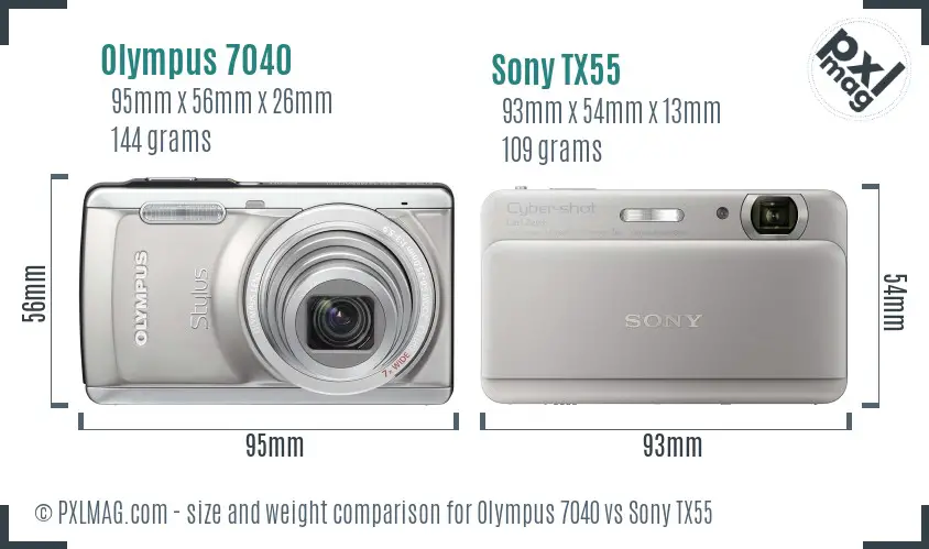 Olympus 7040 vs Sony TX55 size comparison