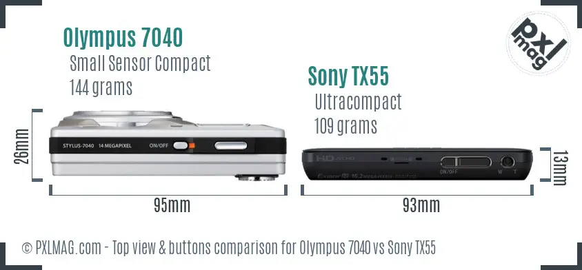 Olympus 7040 vs Sony TX55 top view buttons comparison