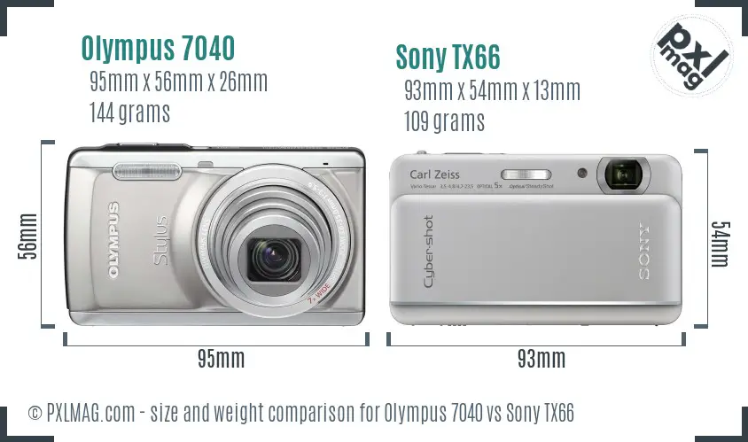 Olympus 7040 vs Sony TX66 size comparison