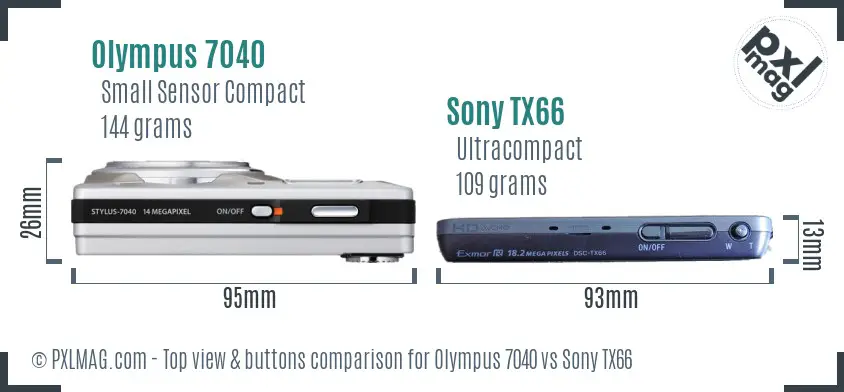 Olympus 7040 vs Sony TX66 top view buttons comparison