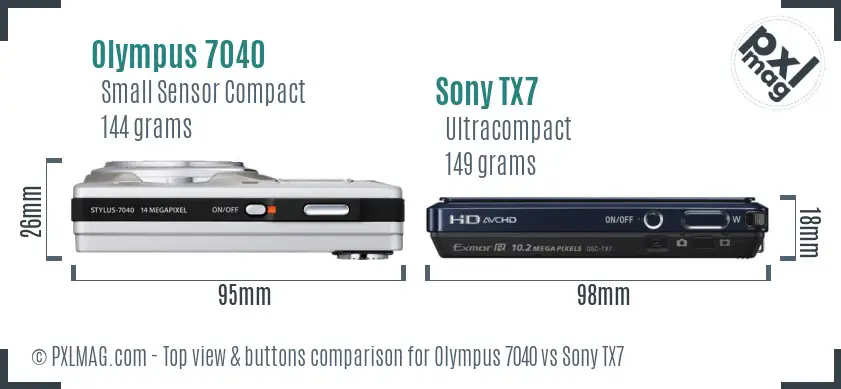 Olympus 7040 vs Sony TX7 top view buttons comparison