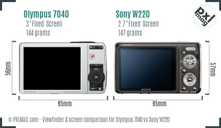 Olympus 7040 vs Sony W220 Screen and Viewfinder comparison