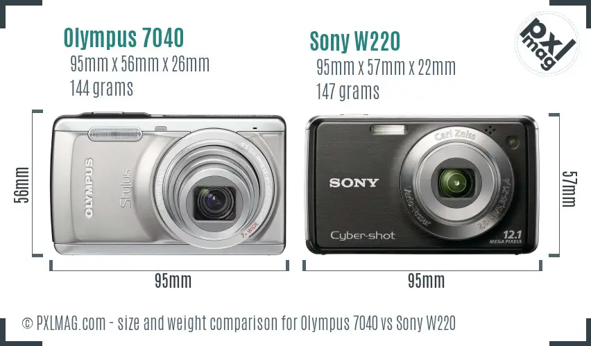 Olympus 7040 vs Sony W220 size comparison