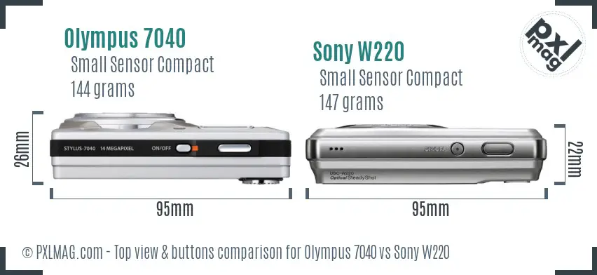 Olympus 7040 vs Sony W220 top view buttons comparison