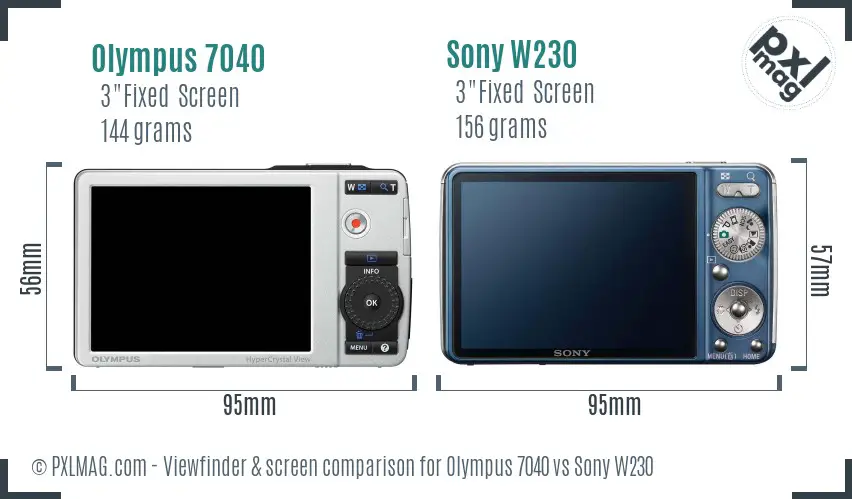 Olympus 7040 vs Sony W230 Screen and Viewfinder comparison