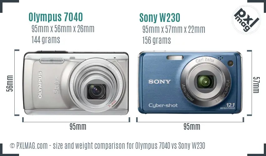 Olympus 7040 vs Sony W230 size comparison