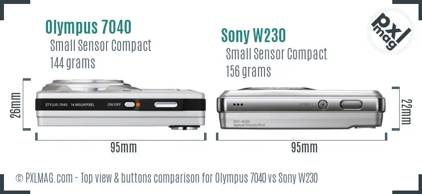 Olympus 7040 vs Sony W230 top view buttons comparison