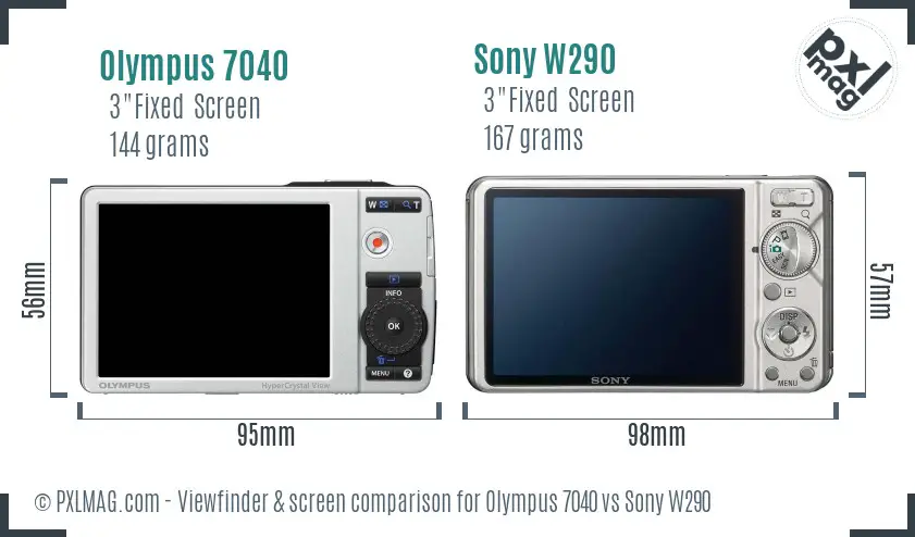 Olympus 7040 vs Sony W290 Screen and Viewfinder comparison