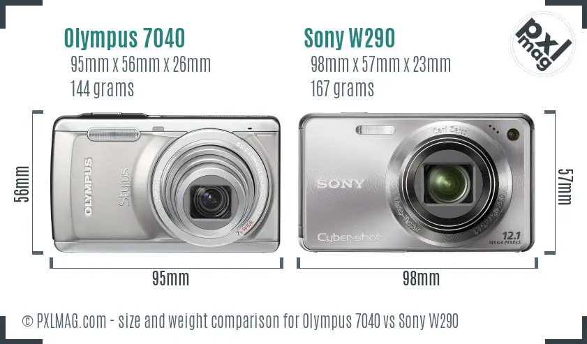 Olympus 7040 vs Sony W290 size comparison