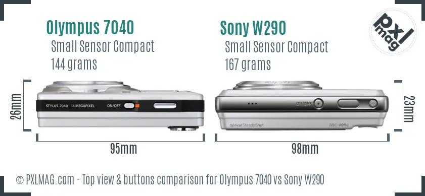 Olympus 7040 vs Sony W290 top view buttons comparison