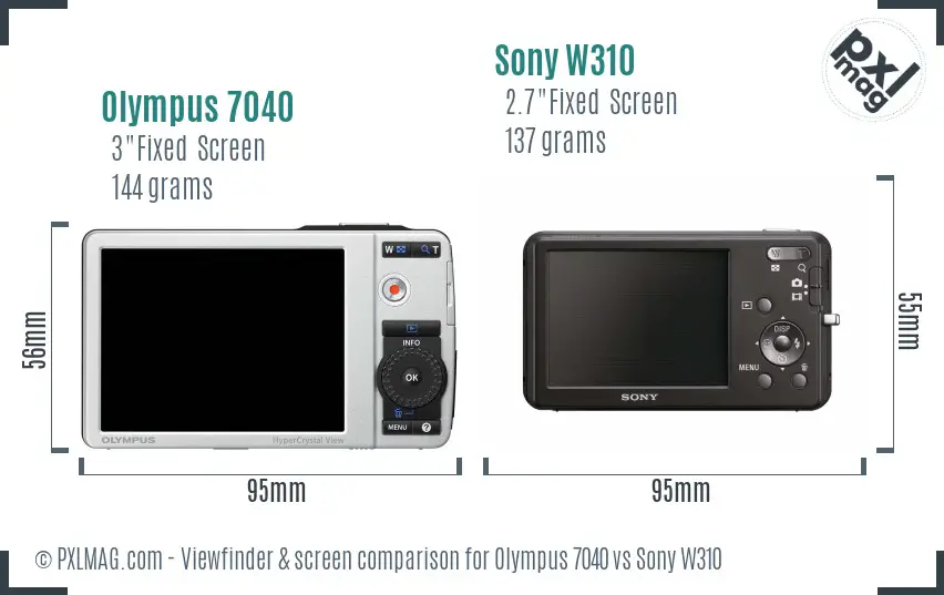 Olympus 7040 vs Sony W310 Screen and Viewfinder comparison Olympus 7040 vs Sony W310 Screen and Viewfinder comparison