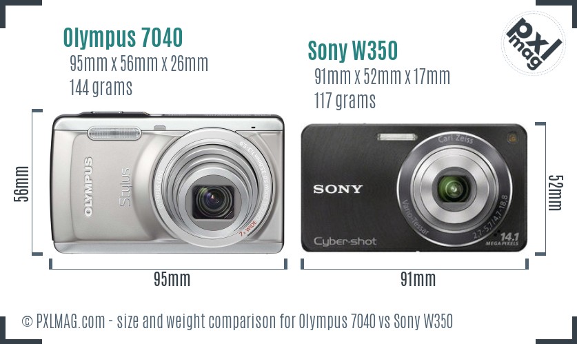 Olympus 7040 vs Sony W350 size comparison