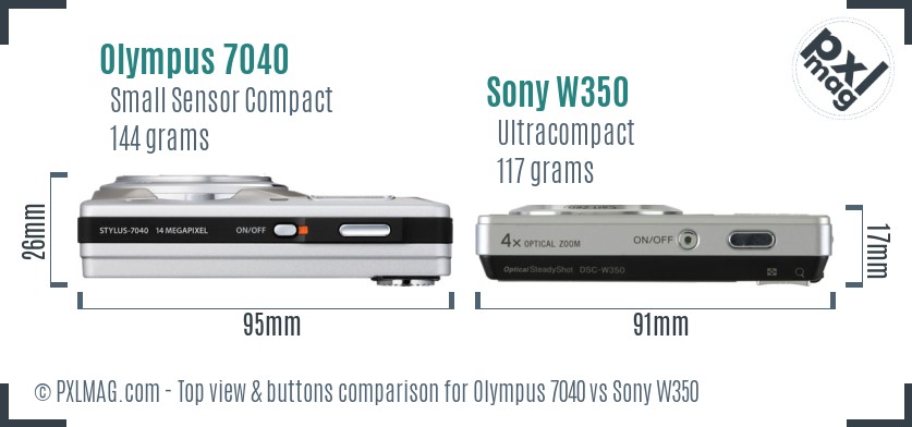 Olympus 7040 vs Sony W350 top view buttons comparison