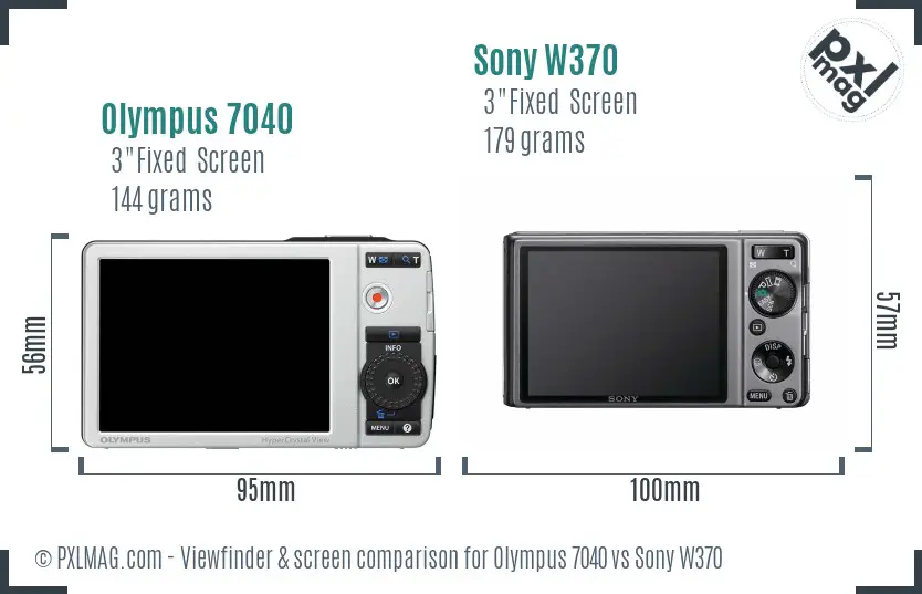 Olympus 7040 vs Sony W370 Screen and Viewfinder comparison