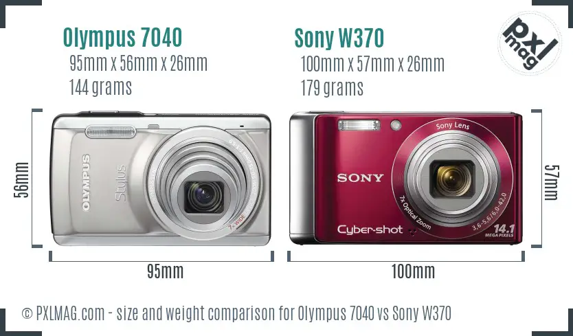 Olympus 7040 vs Sony W370 size comparison