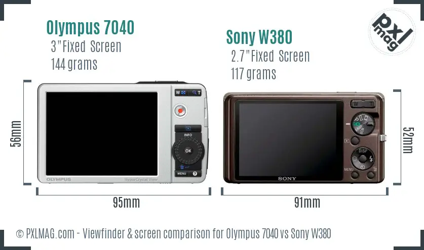 Olympus 7040 vs Sony W380 Screen and Viewfinder comparison