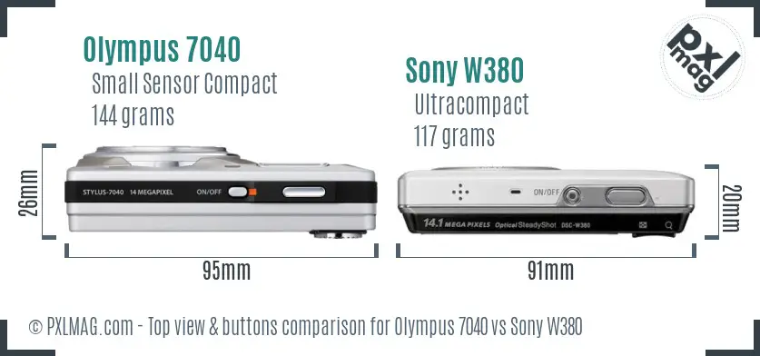Olympus 7040 vs Sony W380 top view buttons comparison