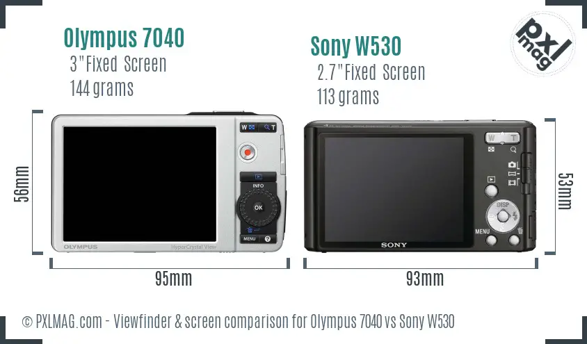 Olympus 7040 vs Sony W530 Screen and Viewfinder comparison