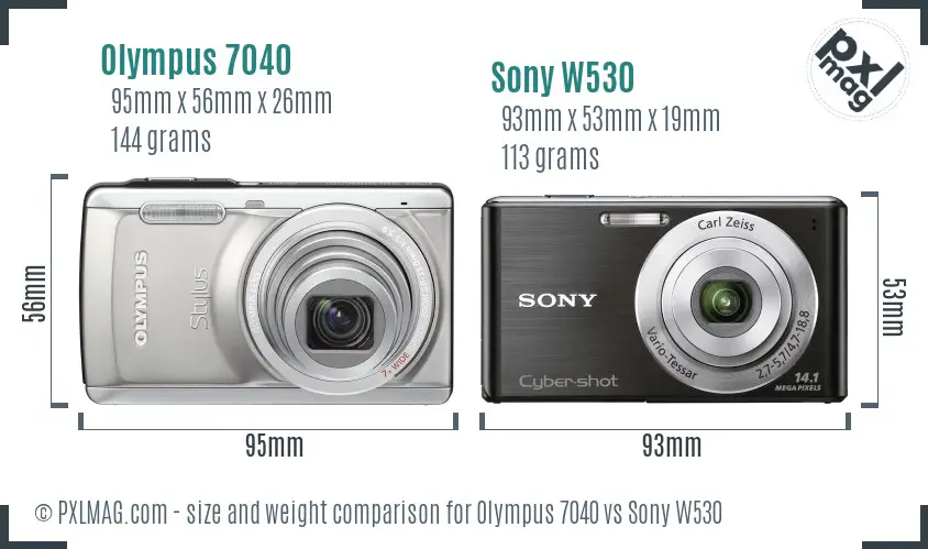 Olympus 7040 vs Sony W530 size comparison