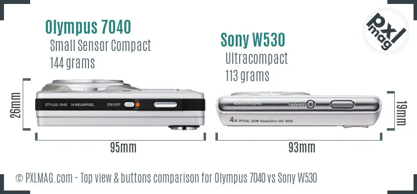 Olympus 7040 vs Sony W530 top view buttons comparison