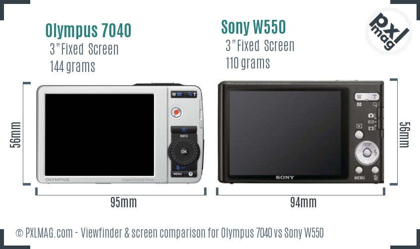 Olympus 7040 vs Sony W550 Screen and Viewfinder comparison