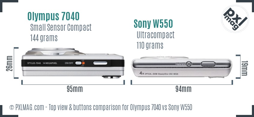 Olympus 7040 vs Sony W550 top view buttons comparison