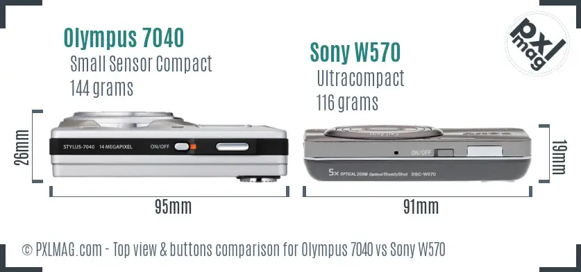 Olympus 7040 vs Sony W570 top view buttons comparison